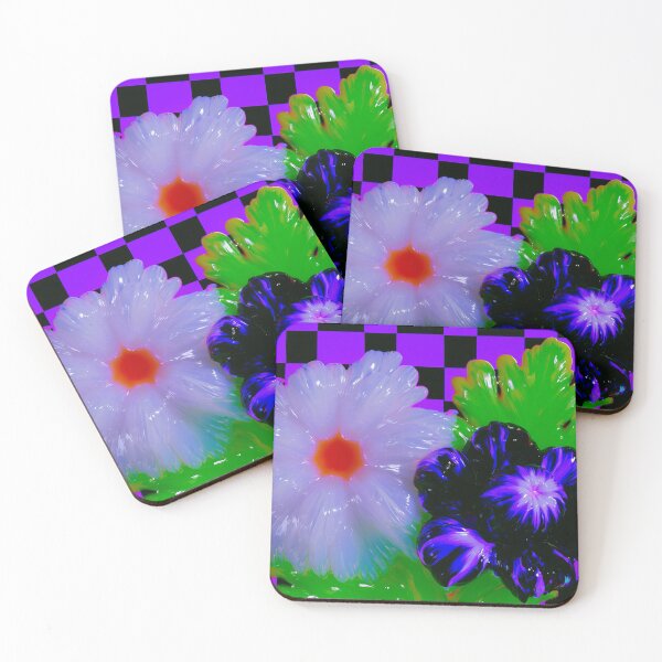 Item preview, Neon Surreal Flowers on Checkerboard designed and sold by bubblegoth.