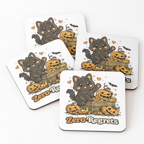 Item preview, Zero Regrets Cute Black Halloween Cat with Pumpkins | Funny Kawaii Cat Pun designed and sold by Ghostlycats2026.