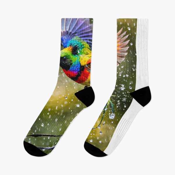 Item preview, A colorful rainbow bird flies through the summer rain. designed and sold by Fotografin1981.