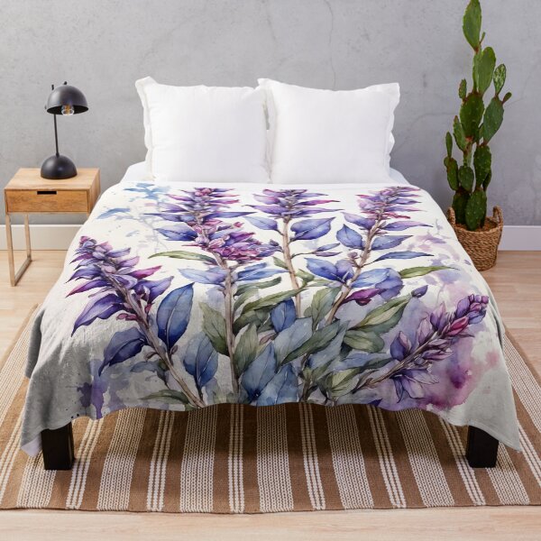 Aperçu de l'œuvre Peinture à l'aquarelle de fleurs de sauge créée et vendue par RawNaturePrints.