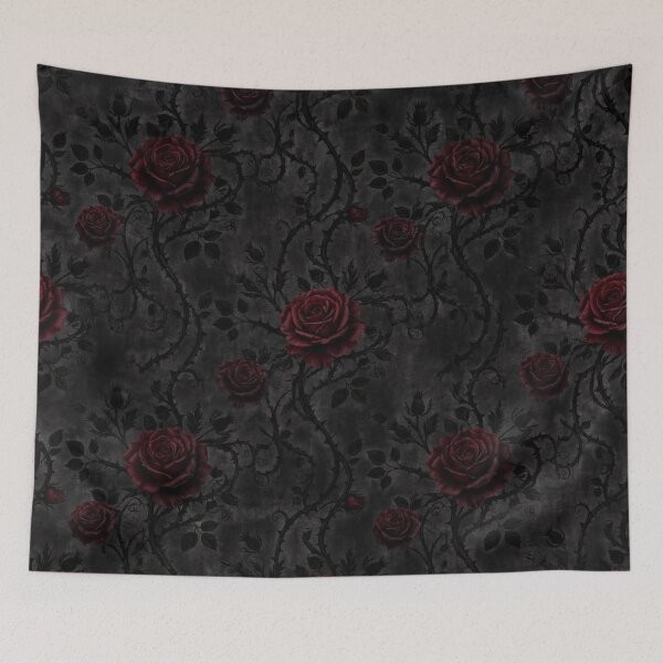 Aperçu de l'œuvre Motif gothique sombre de roses et d'épines rouges créée et vendue par Rama KLK.