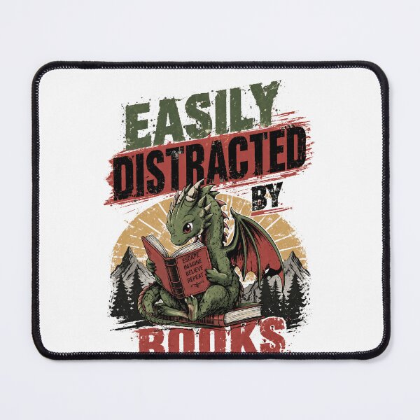Item preview, Easily Distracted By Books Bookworm Fantasy Dragon Reader designed and sold by JonesFlora2025.