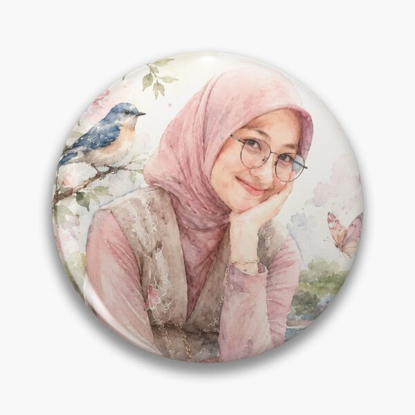 Item preview, Pink Watercolor Hijab Portrait traditional illustration designed and sold by sabartgunpla.