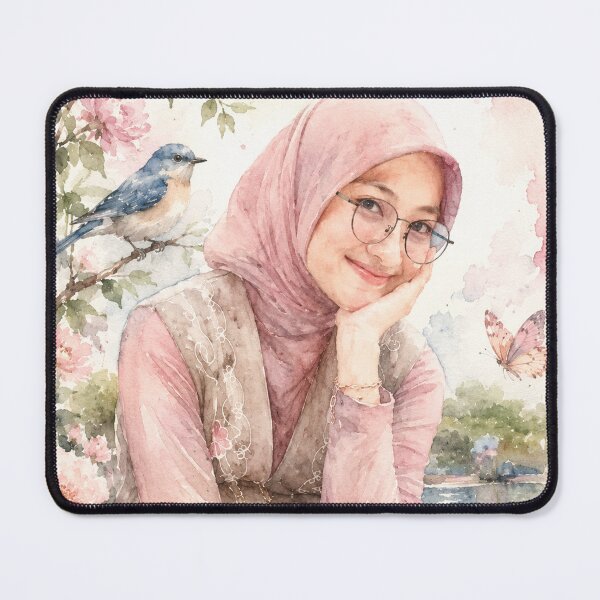 Item preview, Pink Watercolor Hijab Portrait traditional illustration designed and sold by sabartgunpla.