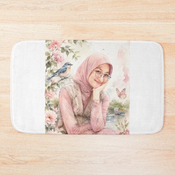 Artikelvorschau, Pinkfarbene Aquarell-Hijab-Porträt, traditionelle Illustration entworfen und verkauft von sabartgunpla.