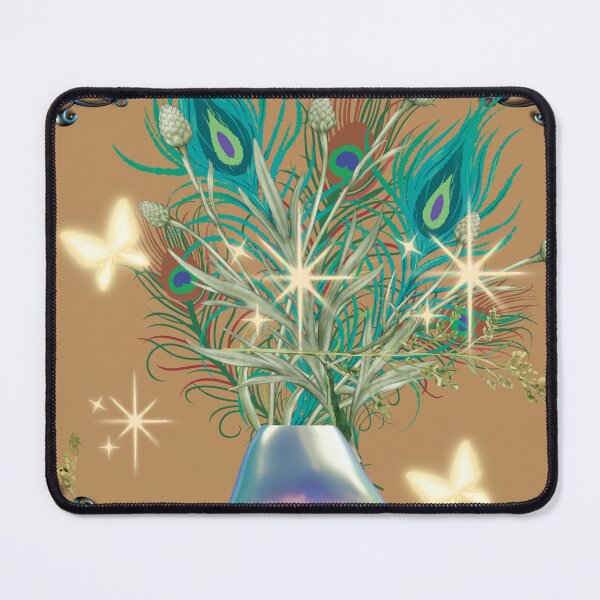 Item preview, Peacock Feather Bouquet in Iridescent Vase – Whimsical Botanical Art designed and sold by Extremeallie.