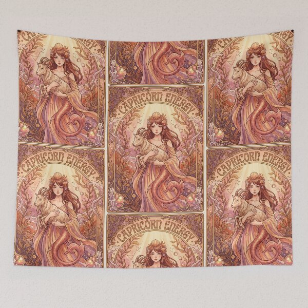 Item preview, Capricorn Energy Anime Zodiac Girl – Mystical Sea Goat Astrology Wall Art Print designed and sold by RSDigitalPrintDesign.