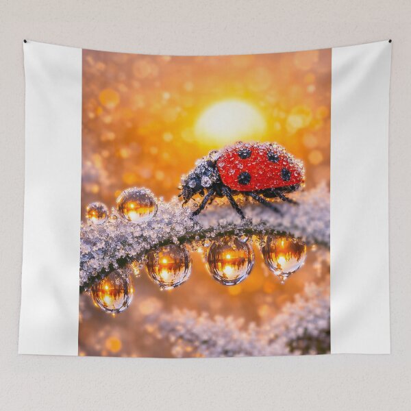 Item preview, Ladybug with morning dew in a golden sunset designed and sold by Fotografin1981.