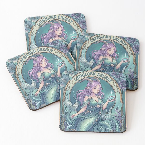 Aperçu de l'œuvre Affiche murale astrologique Capricorne, inspirée des personnages d'anime et représentant une chèvre de mer mystique. créée et vendue par RSDigitalPrintDesign.