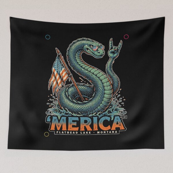 Item preview, 'Merica Flathead Lake Monster Montana Sea Serpent Flag Tee designed and sold by DarylWelsh2024.