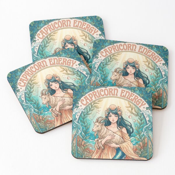 Aperçu de l'œuvre Affiche murale astrologique Capricorne, inspirée des personnages d'anime et représentant une chèvre de mer mystique. créée et vendue par RSDigitalPrintDesign.