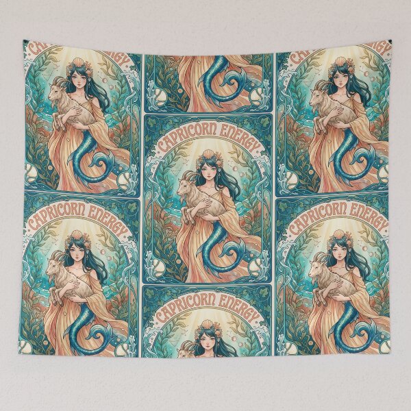 Item preview, Capricorn Energy Anime Zodiac Girl – Mystical Sea Goat Astrology Wall Art Print designed and sold by RSDigitalPrintDesign.