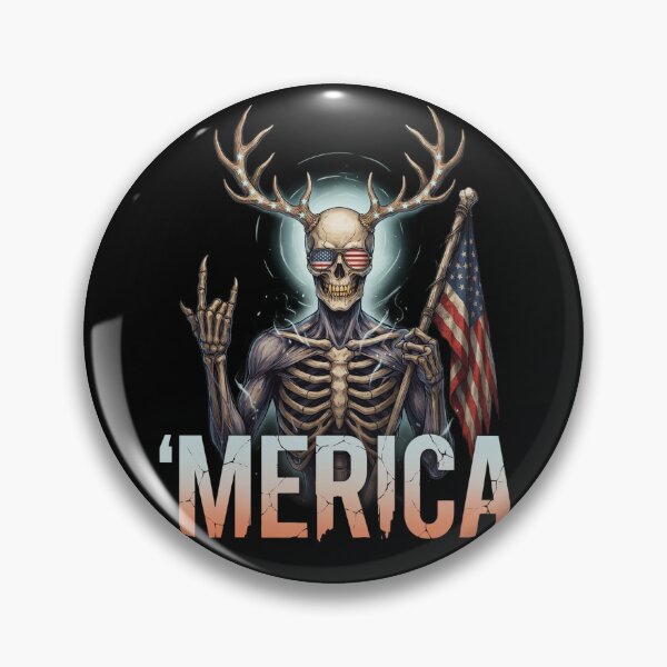 Item preview, 'Merica Wendigo Skeleton Antlers Patriotic Flag Tee designed and sold by DarylWelsh2024.