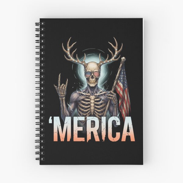 Item preview, 'Merica Wendigo Skeleton Antlers Patriotic Flag Tee designed and sold by DarylWelsh2024.