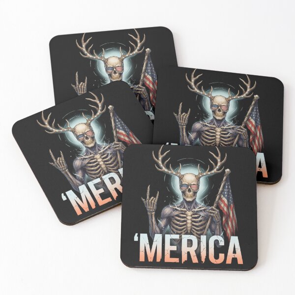 Item preview, 'Merica Wendigo Skeleton Antlers Patriotic Flag Tee designed and sold by DarylWelsh2024.