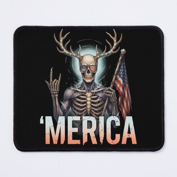 Item preview, 'Merica Wendigo Skeleton Antlers Patriotic Flag Tee designed and sold by DarylWelsh2024.