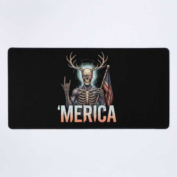 Item preview, 'Merica Wendigo Skeleton Antlers Patriotic Flag Tee designed and sold by DarylWelsh2024.