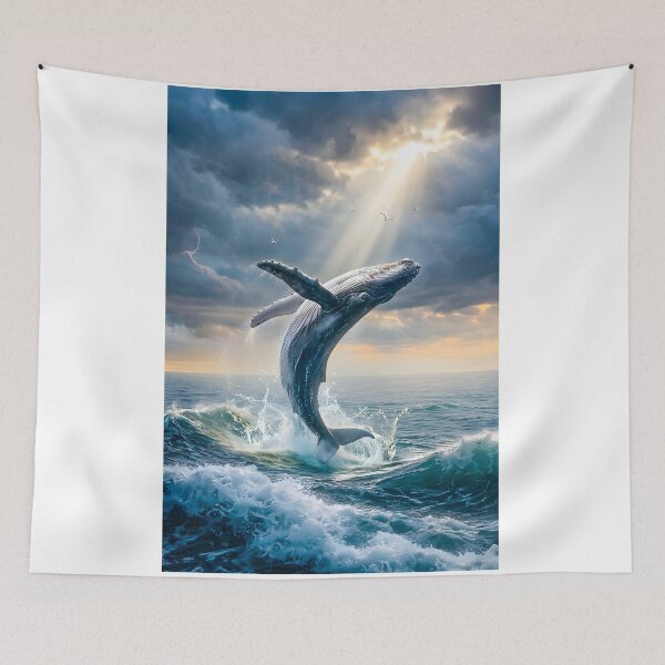 Item preview, Humpback whale leaps from the stormy sea in sunlight designed and sold by Fotografin1981.