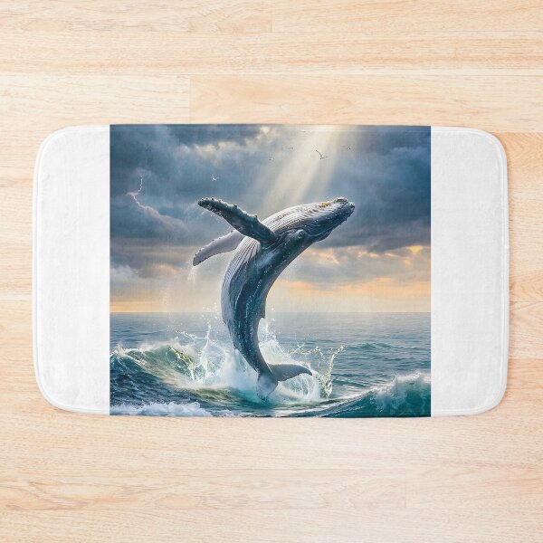 Item preview, Humpback whale leaps from the stormy sea in sunlight designed and sold by Fotografin1981.