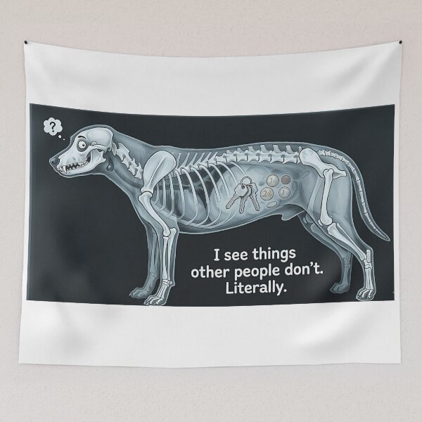 Item preview, Funny Dog X-Ray Vet Quote – Swallowed Keys & Coins Humor designed and sold by mentosdesigner.