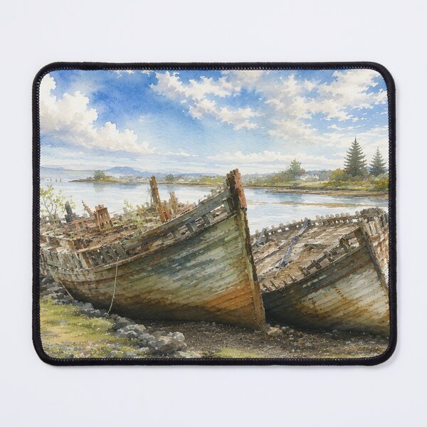 Item preview, weathered wooden shipwrecks resting side by side in watercolour designed and sold by alcame-photo.