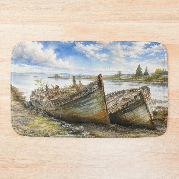 Item preview, weathered wooden shipwrecks resting side by side in watercolour designed and sold by alcame-photo.
