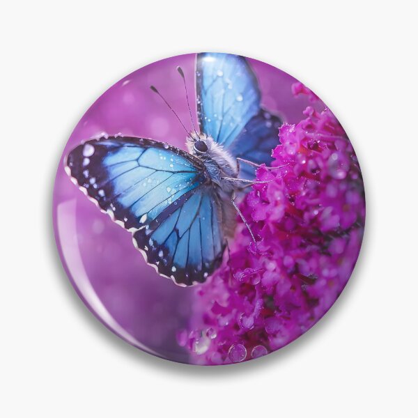 Item preview, Blue butterfly on purple lilac with water droplets designed and sold by Fotografin1981.