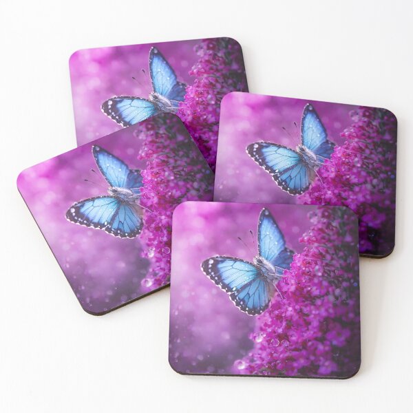 Item preview, Blue butterfly on purple lilac with water droplets designed and sold by Fotografin1981.