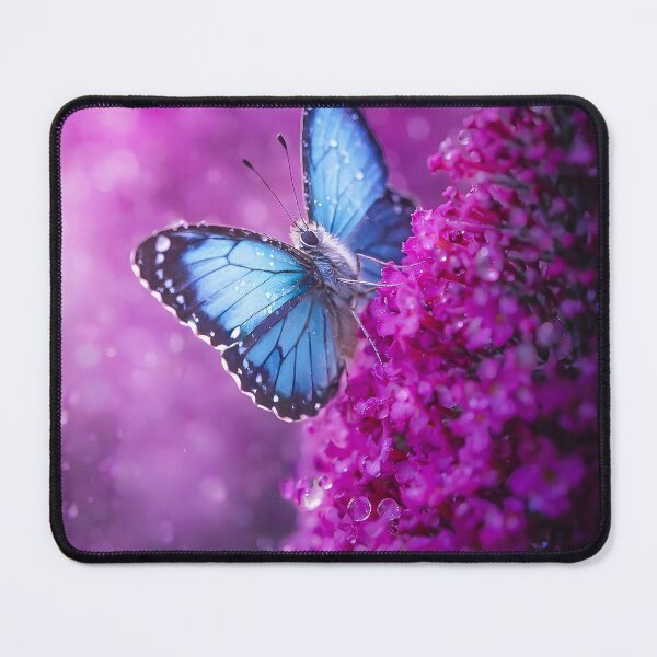 Item preview, Blue butterfly on purple lilac with water droplets designed and sold by Fotografin1981.