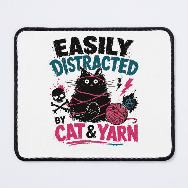 Item preview, Easily Distracted By Cat & Yarn Cat Lover Crafter Feline Owner designed and sold by JonesFlora2025.