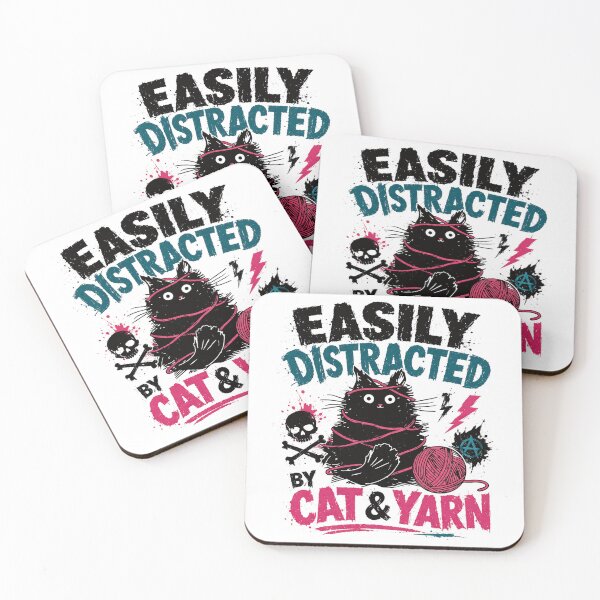 Item preview, Easily Distracted By Cat & Yarn Cat Lover Crafter Feline Owner designed and sold by JonesFlora2025.