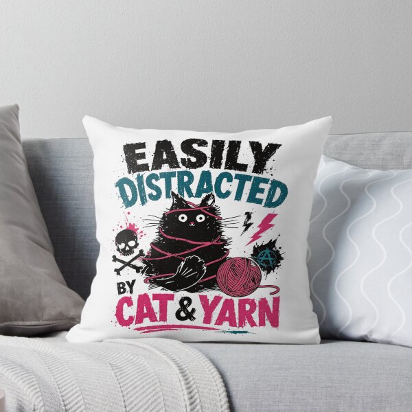 Item preview, Easily Distracted By Cat & Yarn Cat Lover Crafter Feline Owner designed and sold by JonesFlora2025.