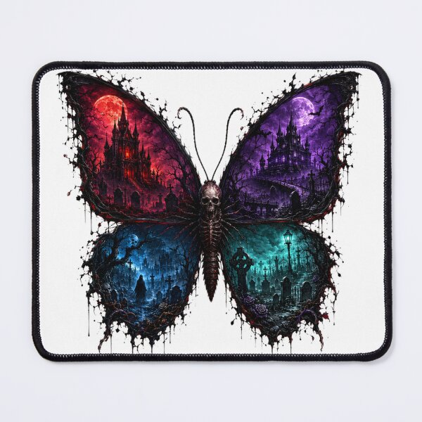 Item preview, Gothic Skeleton Moth – Dark Fantasy Butterfly with Haunted Castles and Graveyard designed and sold by Limitless expressions - wear your mindset .