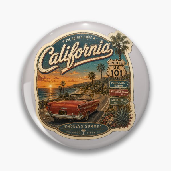 Item preview, Retro California Sticker – Vintage Coastal Road Trip & Endless Summer Art designed and sold by AstraDrip Studio.