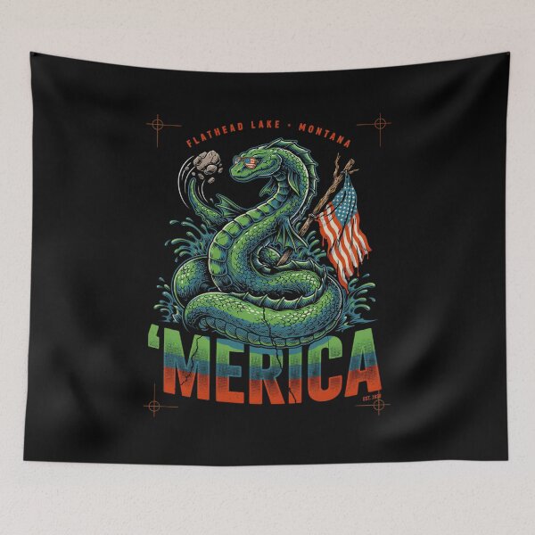 Item preview, 'Merica Flathead Lake Monster Montana Sea Serpent Flag Tee v2 designed and sold by DarylWelsh2024.