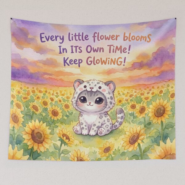 Item preview, Cute Cat in Snow Leopard Costume in Sunflower Field Inspirational Quote designed and sold by cutiepeupies.