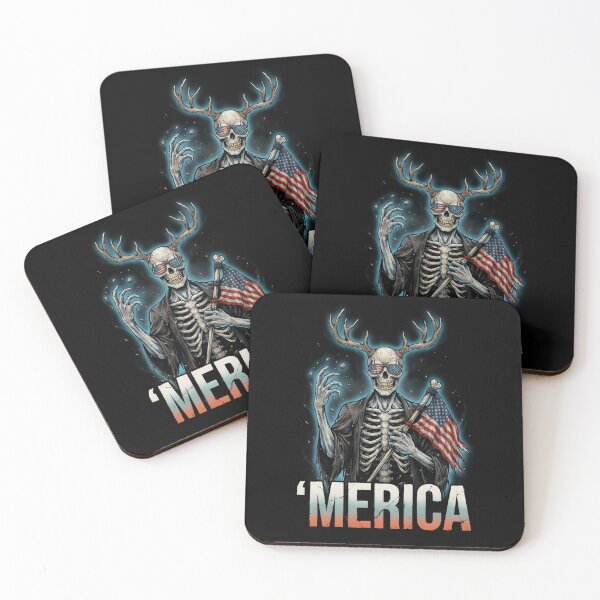 Item preview,  'Merica Wendigo Skeleton Antlers Patriotic Flag Tee v2 designed and sold by DarylWelsh2024.