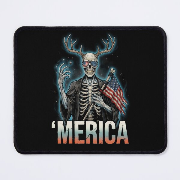 Item preview, 'Merica Wendigo Skeleton Antlers Patriotic Flag Tee v2 designed and sold by DarylWelsh2024.