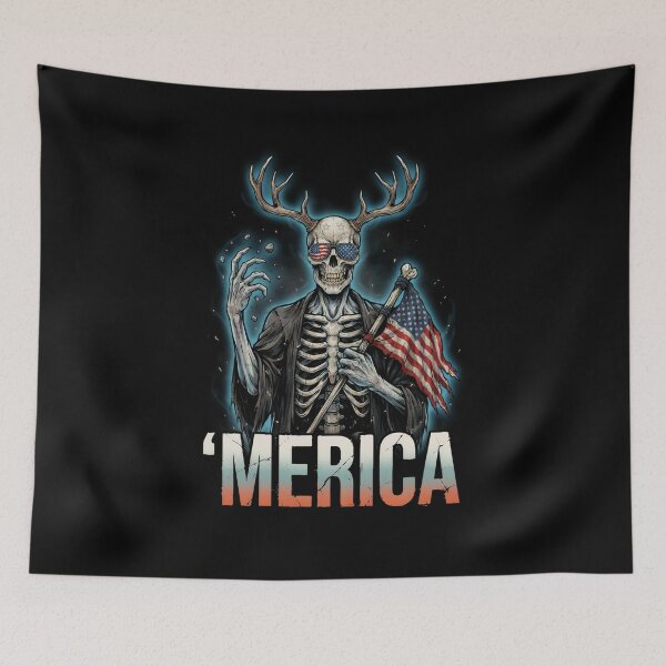 Item preview,  'Merica Wendigo Skeleton Antlers Patriotic Flag Tee v2 designed and sold by DarylWelsh2024.