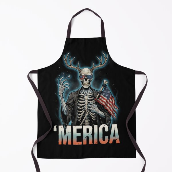 Item preview, 'Merica Wendigo Skeleton Antlers Patriotic Flag Tee v2 designed and sold by DarylWelsh2024.