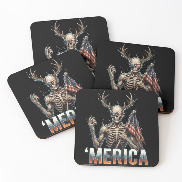 Item preview,  'Merica Wendigo Skeleton Antlers Patriotic Flag Tee v3 designed and sold by DarylWelsh2024.