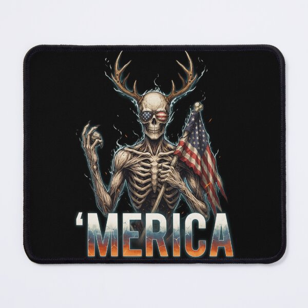 Item preview, 'Merica Wendigo Skeleton Antlers Patriotic Flag Tee v3 designed and sold by DarylWelsh2024.