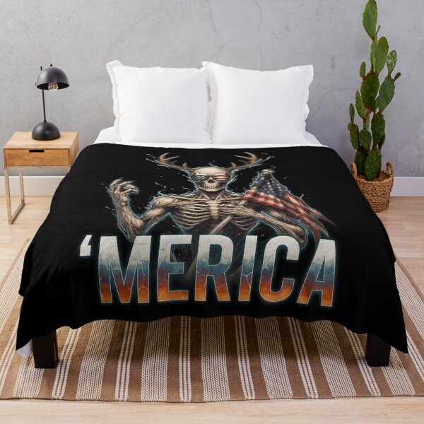 Item preview, 'Merica Wendigo Skeleton Antlers Patriotic Flag Tee v3 designed and sold by DarylWelsh2024.