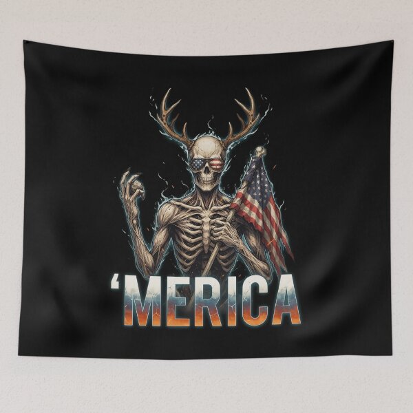Item preview,  'Merica Wendigo Skeleton Antlers Patriotic Flag Tee v3 designed and sold by DarylWelsh2024.