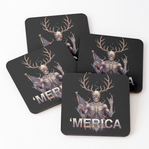 Item preview,  'Merica Wendigo Skeleton Antlers Patriotic Flag Tee v4 designed and sold by DarylWelsh2024.