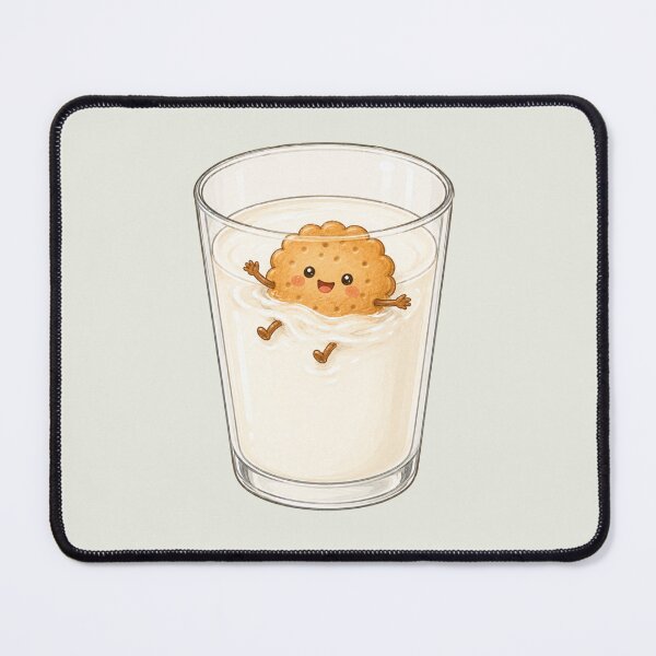Item preview, Cute Biscuit Swimming in Milk | Kawaii Cookie & Milk Illustration designed and sold by Eathusiast.