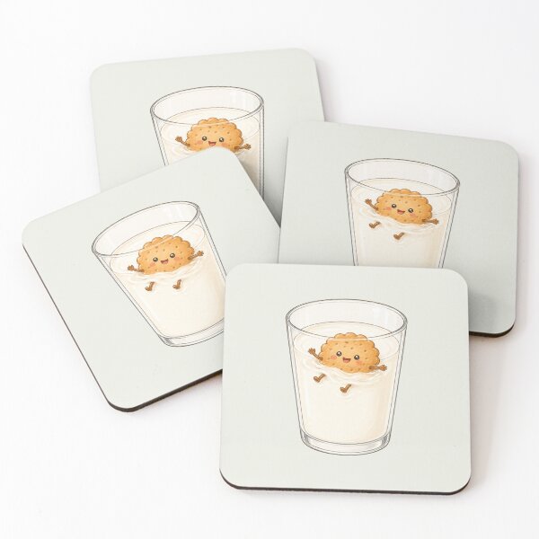 Item preview, Cute Biscuit Swimming in Milk | Kawaii Cookie & Milk Illustration designed and sold by Eathusiast.