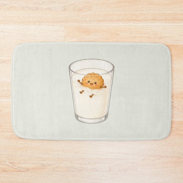 Item preview, Cute Biscuit Swimming in Milk | Kawaii Cookie & Milk Illustration designed and sold by Eathusiast.
