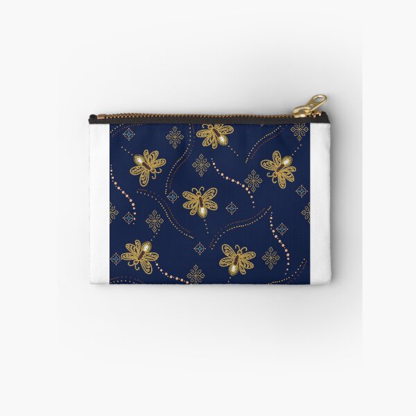 Item preview, Firefly Seamless Pattern with Glowing Insects and Folk Ornaments on Indigo Night designed and sold by Lannanun.