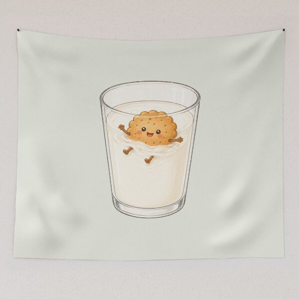 Item preview, Cute Biscuit Swimming in Milk | Kawaii Cookie & Milk Illustration designed and sold by Eathusiast.